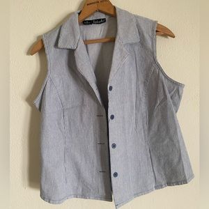 Rafaella Blue and White Pinstriped Cotton Vest